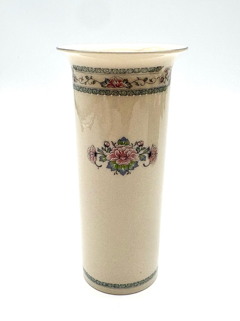 Lenox Cream Porcelain Floral Bud Vase with Pink and Green Motif